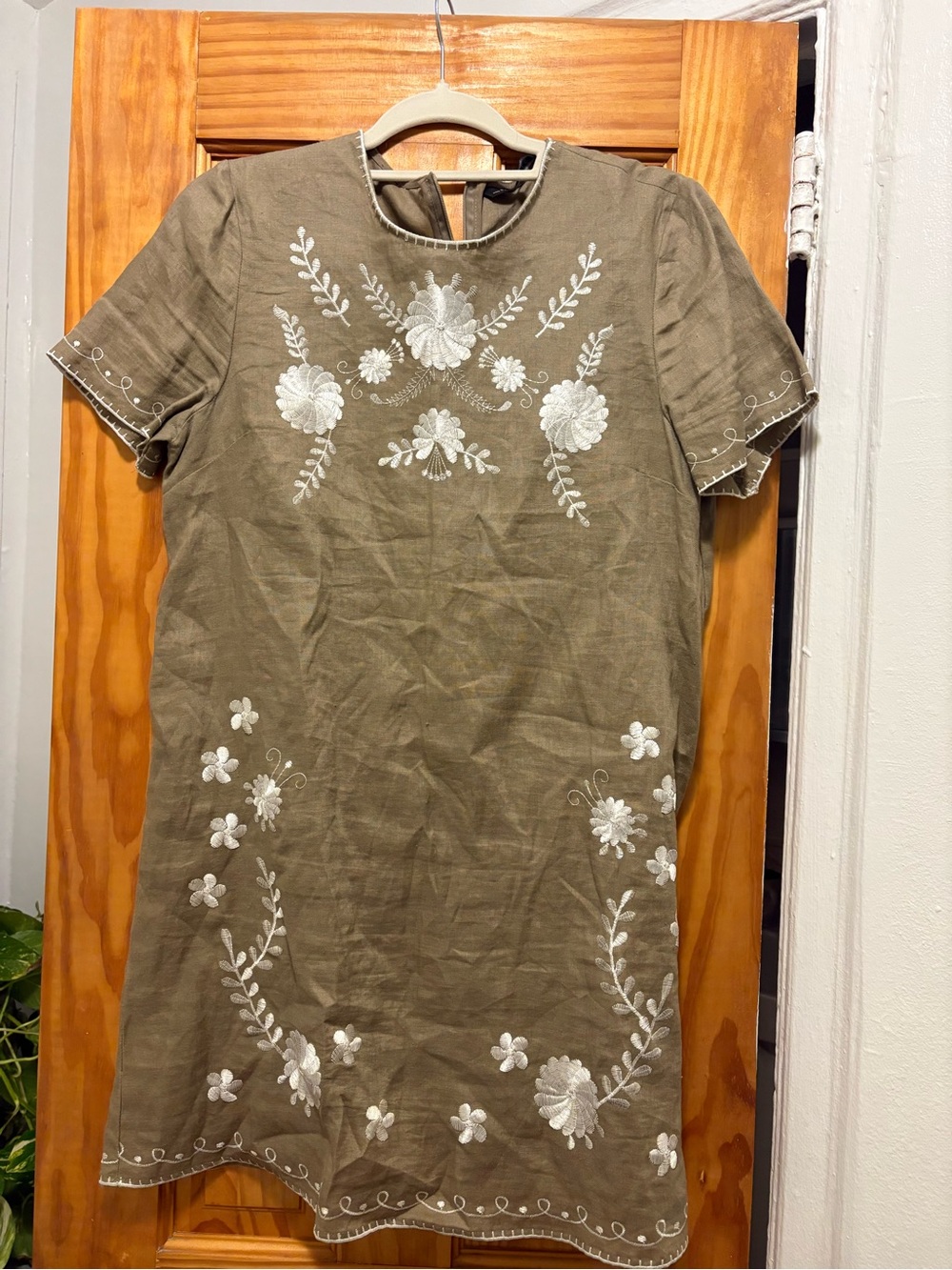 Zara Olive Green Mini Dress with White Floral Embroidery
